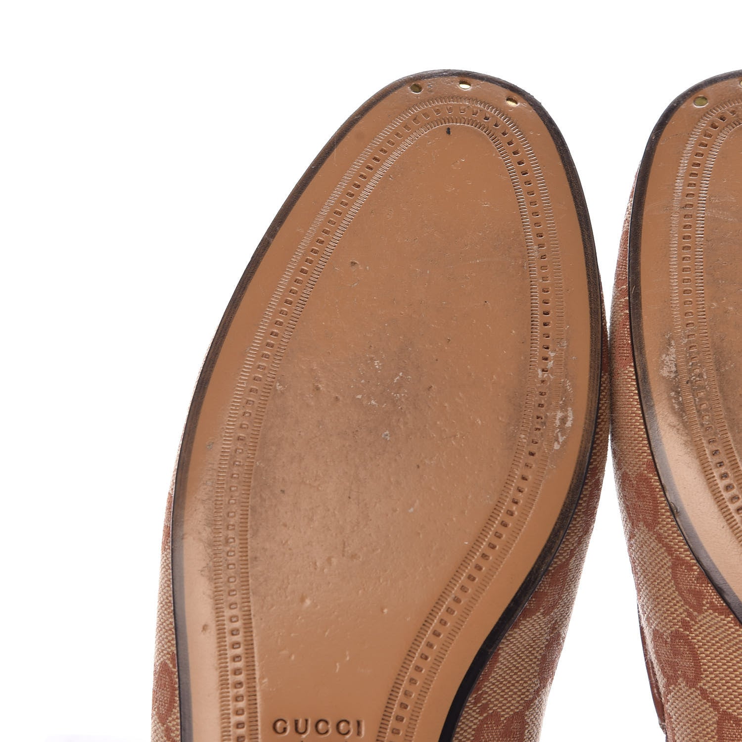 Gucci Canvas GG Monogram Horsebit Womens Jordaan Loafers 37.5 Beige Ruggine Rust 9 of 13