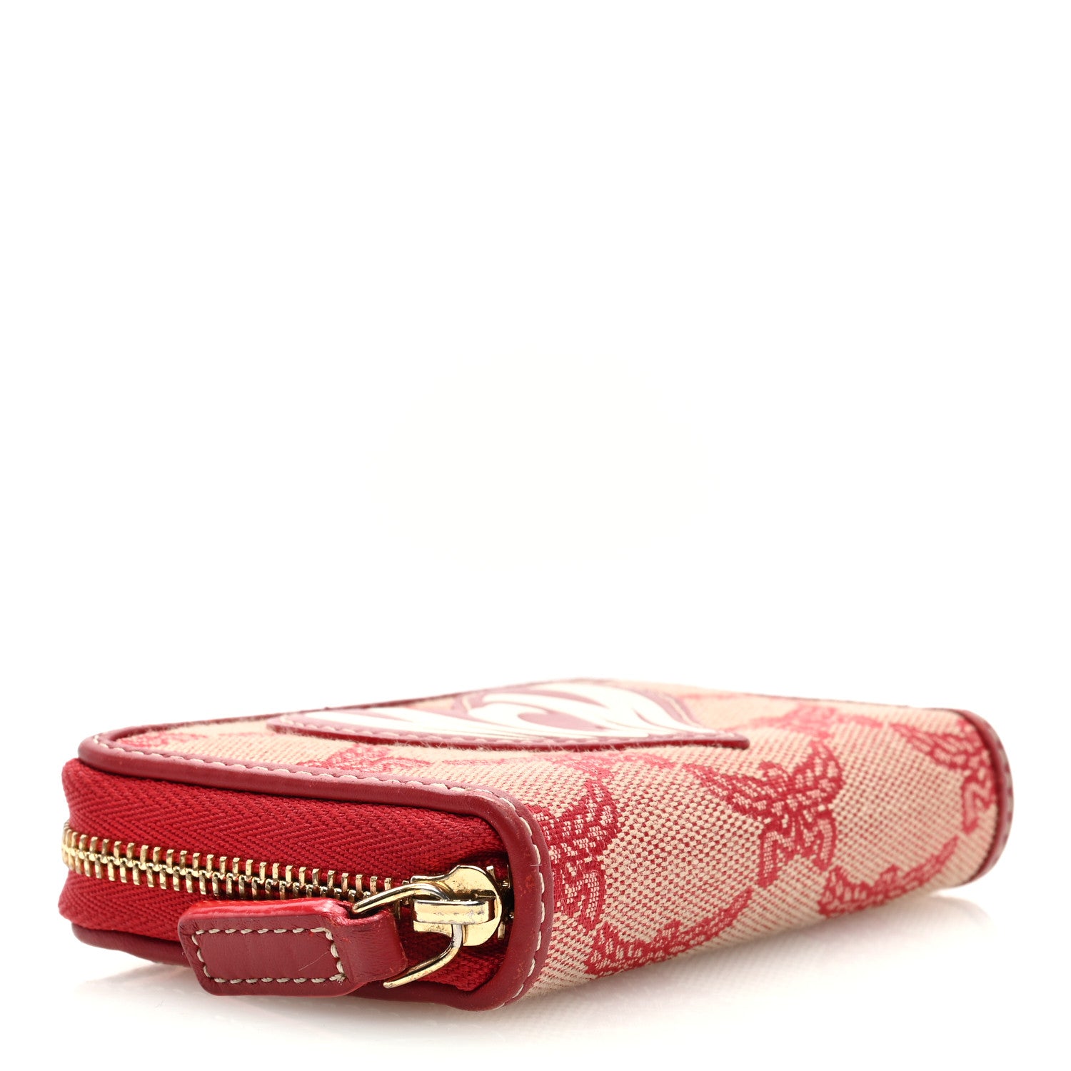 MCM Lauretos Jacquard Monogram Mini Heart Zip Around Wallet Red White 4 of 6