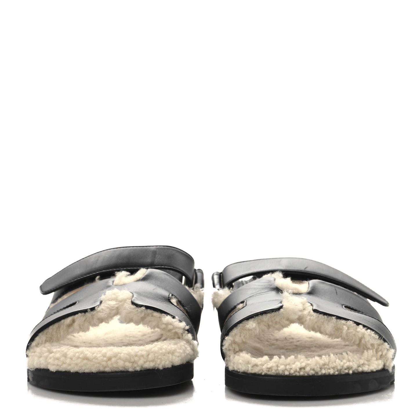 Calfskin Woolskin Mens Chypre Sandals 41.5 Black Ecru