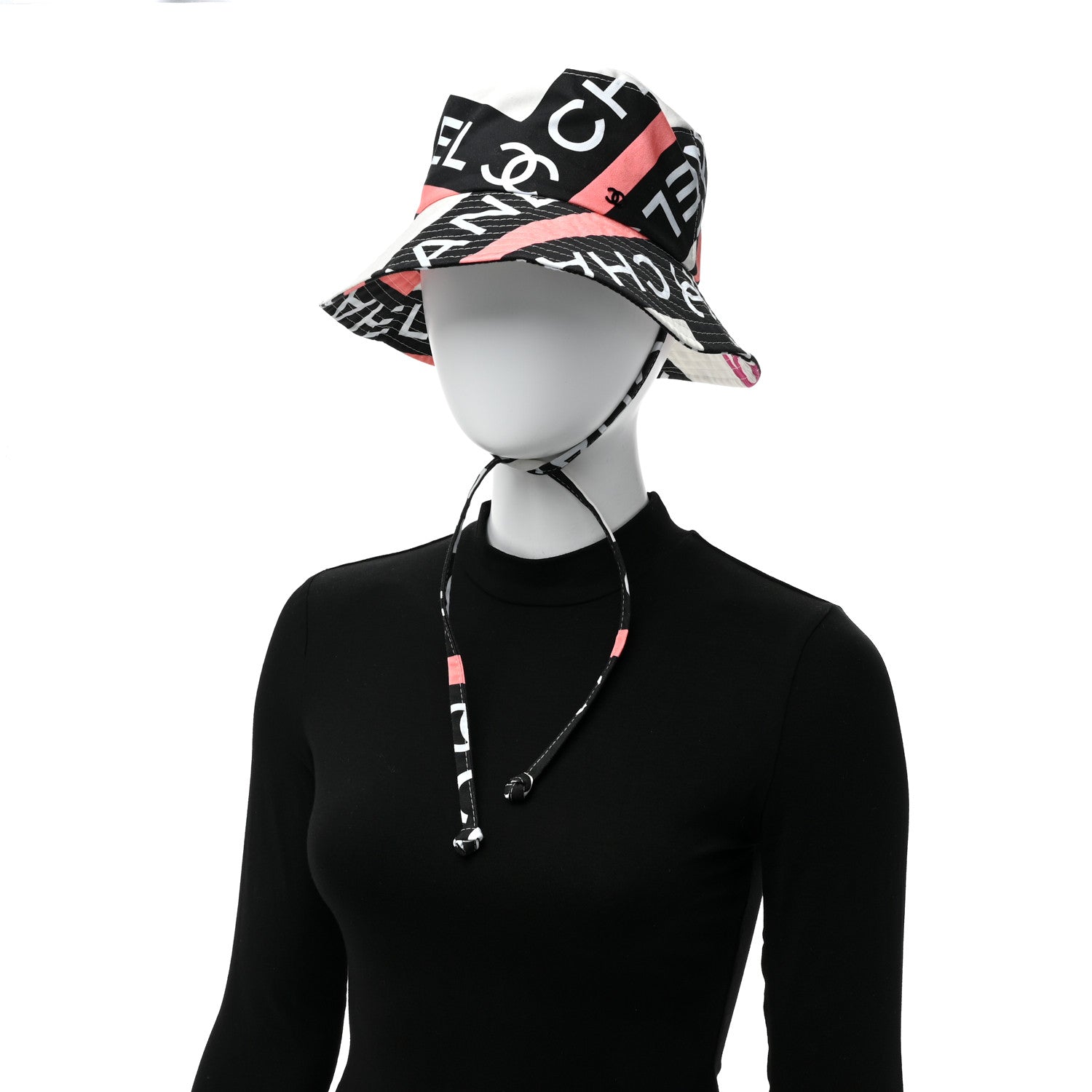 Chanel Cotton Logo Cloche Hat M Ecru Black Pink 2 of 5
