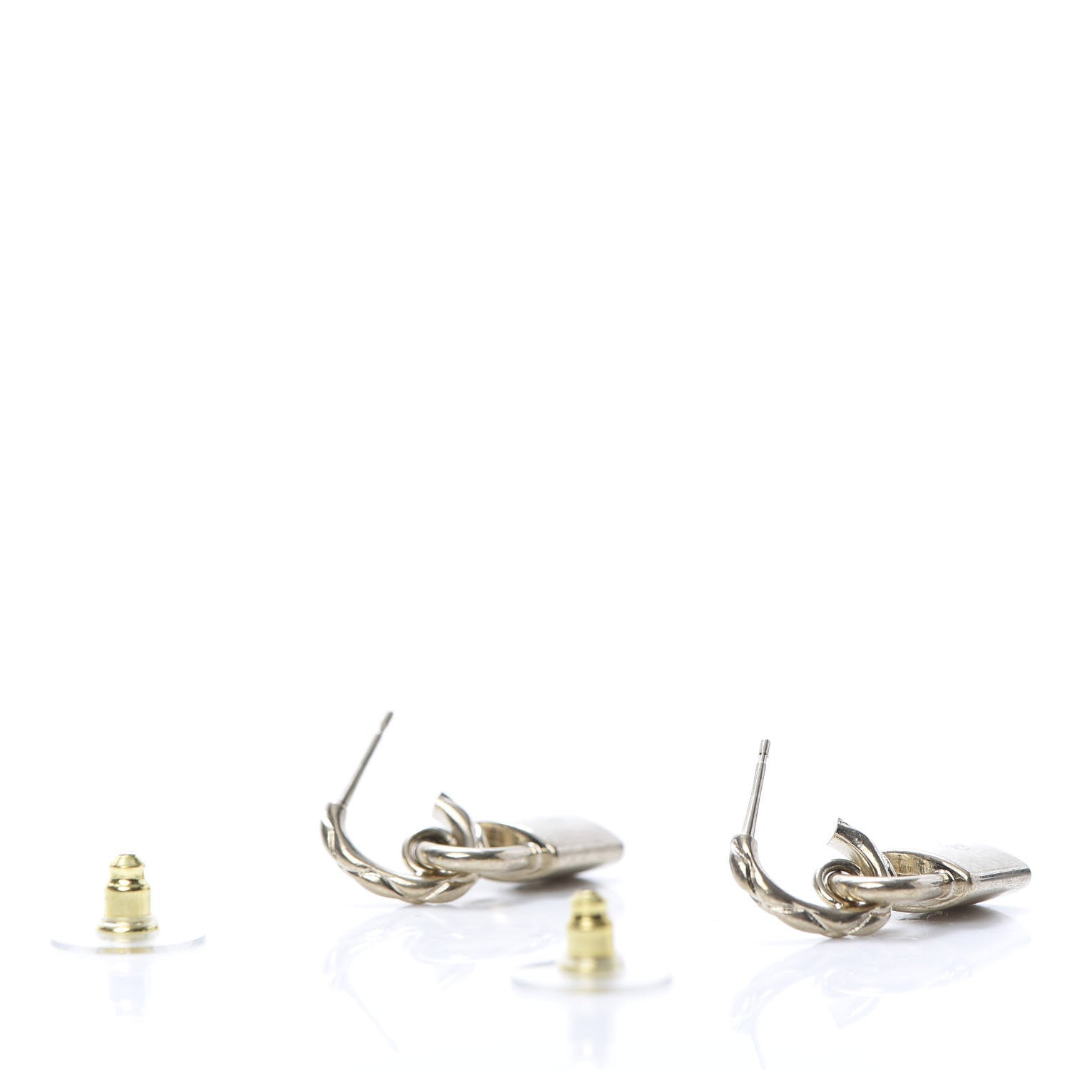Chanel Metal Lock Drop Earrings Light Gold 3 of 5