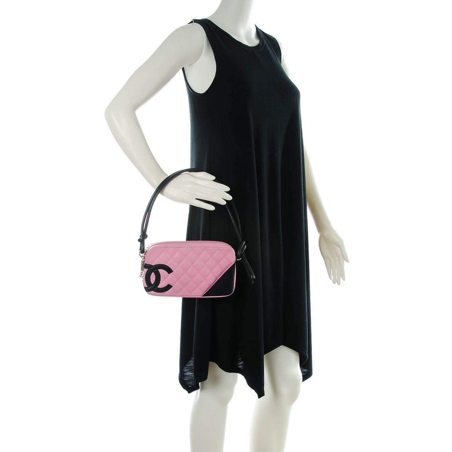 Calfskin Quilted Cambon Pochette Pink Black
