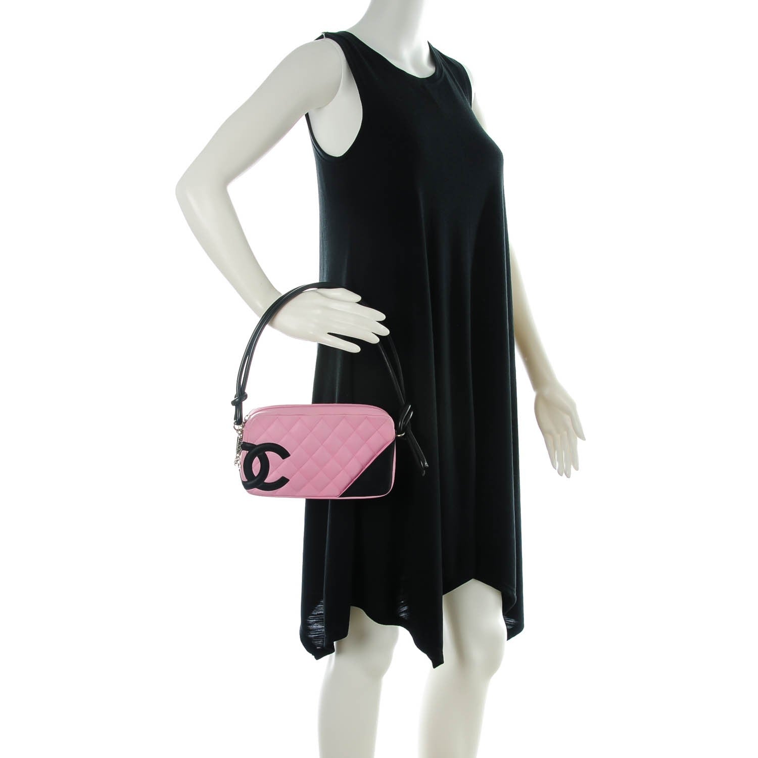 Chanel Calfskin Quilted Cambon Pochette Pink Black 2 of 7