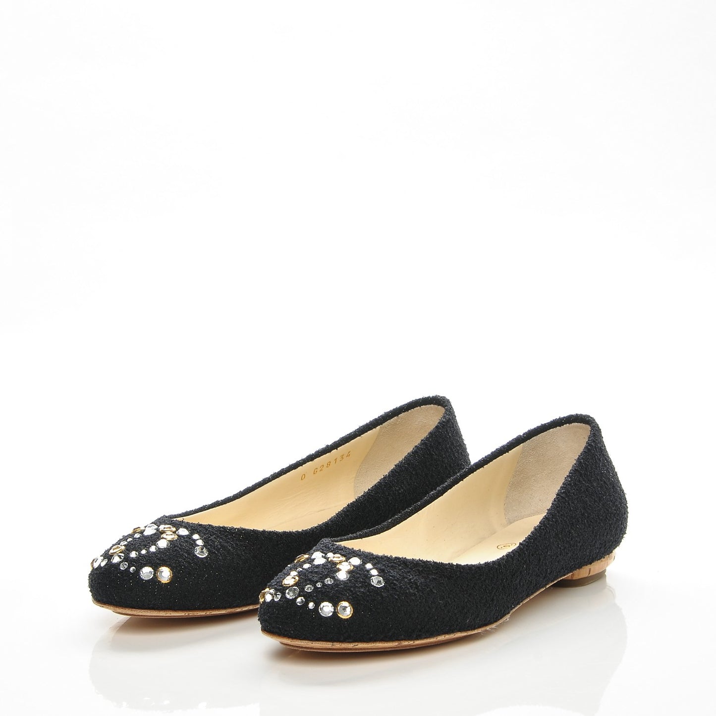 Tweed Crystal CC Ballerina Flats 37 Black