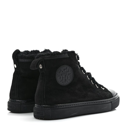 Hermes Suede Shearling Womens Jimmy High Top Sneakers 35.5 Black 4 of 7