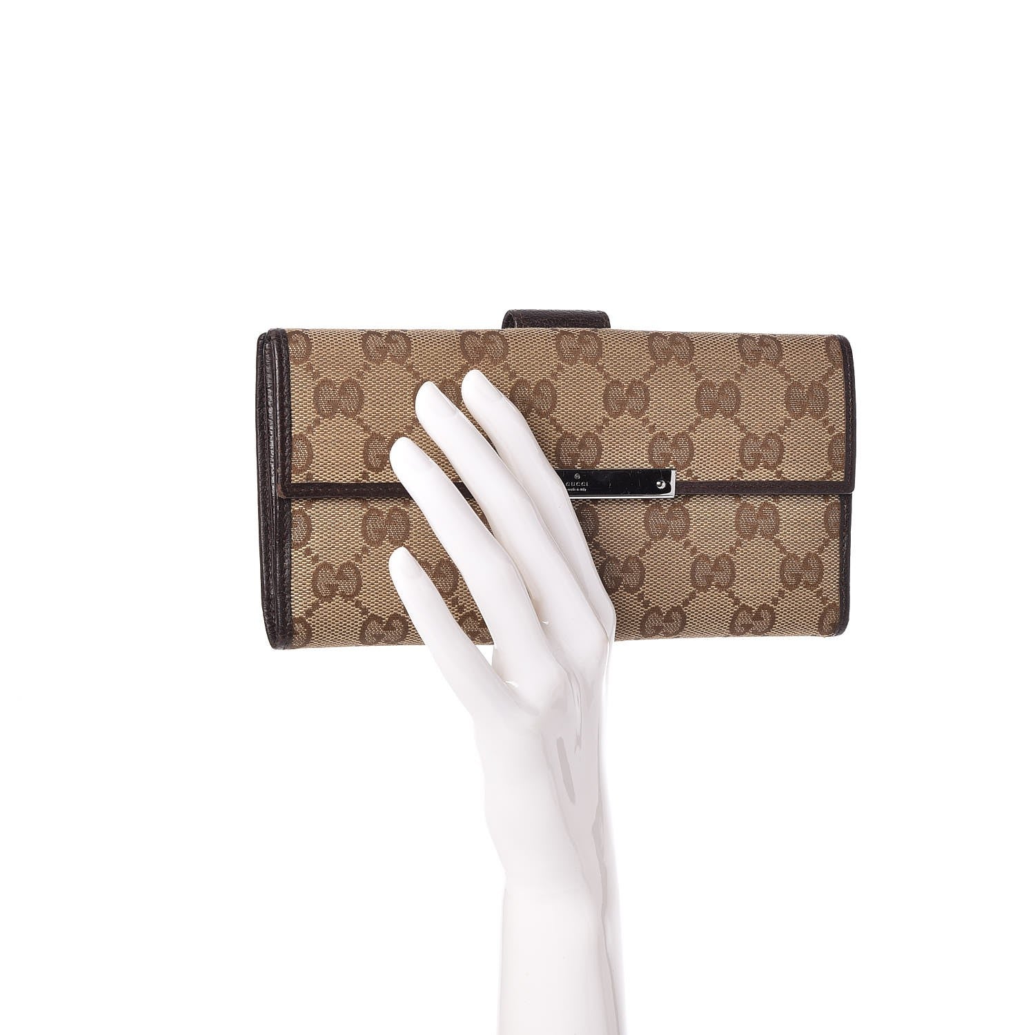 Gucci Monogram Metal Bar Continental Flap Wallet Beige Ebony Dark Brown 2 of 8