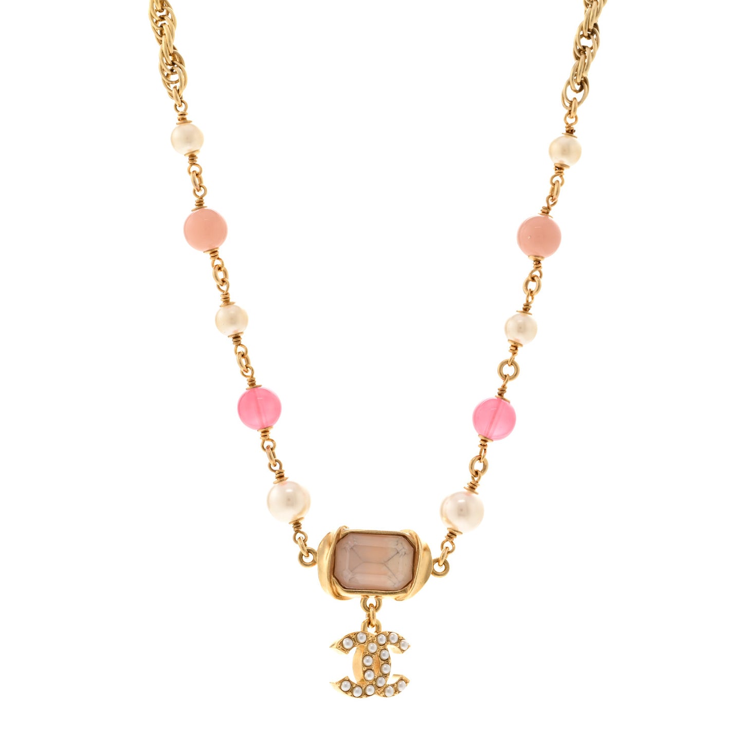 Crystal Pearl Bead CC Choker Gold Pink