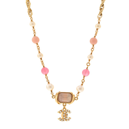Chanel Crystal Pearl Bead CC Choker Gold Pink 1 of 6
