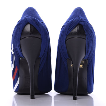 Balenciaga Jersey Crepe Political Campaign Logo Knife 115 Pointed Pumps 37 Blue 6 of 10
