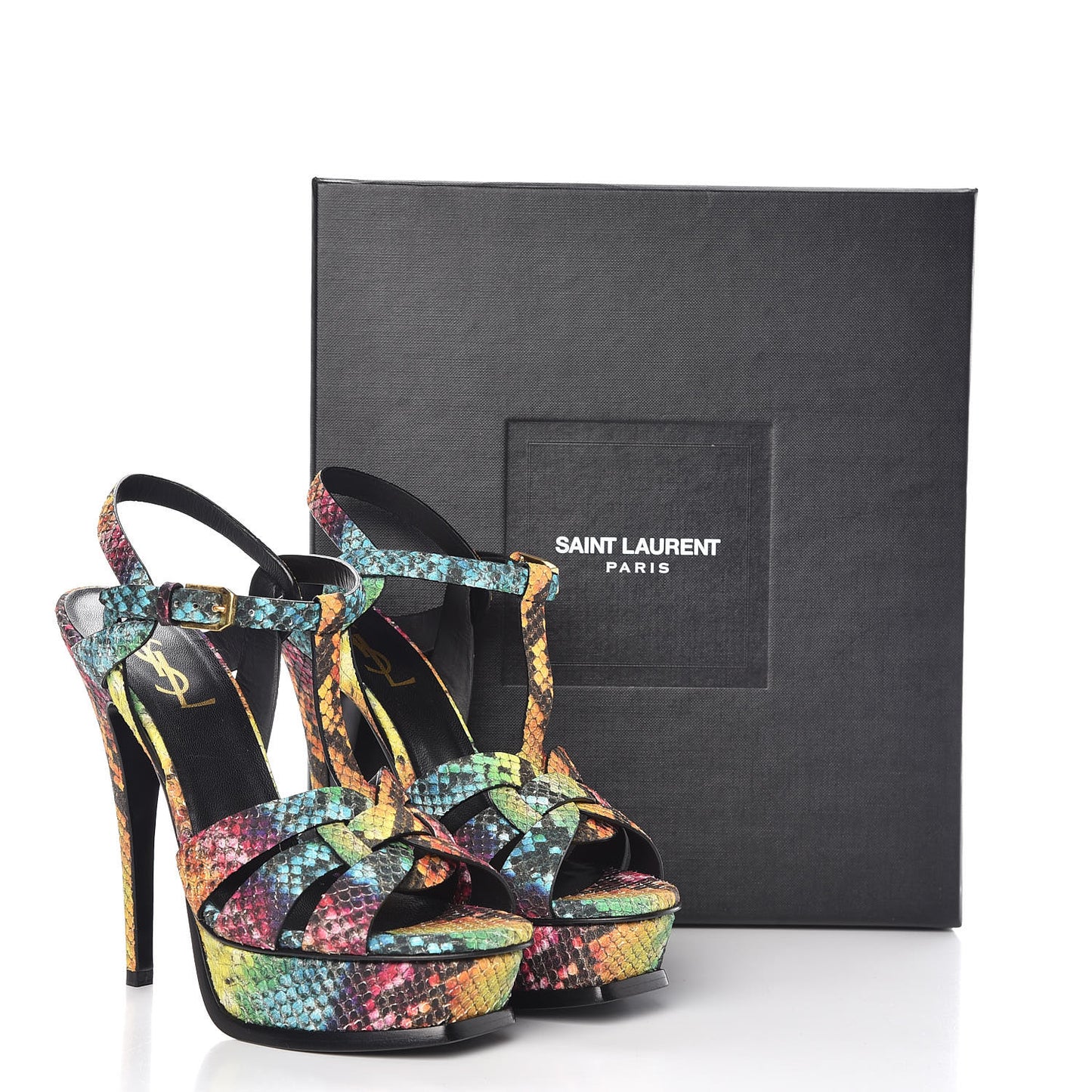 Python Calfskin Embossed Africa Tie Dye Tribute 105 Platform Sandals 37 Multicolor
