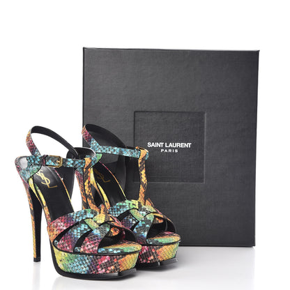 Saint Laurent Python Calfskin Embossed Africa Tie Dye Tribute 105 Platform Sandals 37 Multicolor 9 of 9