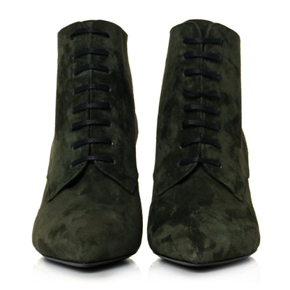 Saint Laurent Suede Kiki Lace-Up Ankle Boot 38 Military 2 of 8
