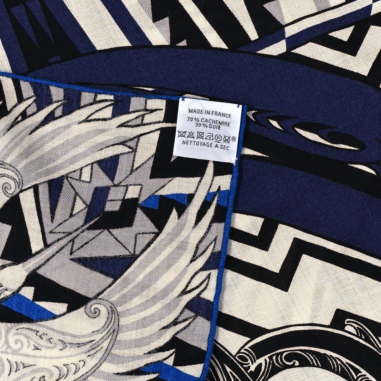 Cashmere Silk Kawa Ora Shawl 140 Marine Blanc Bleu Electrique