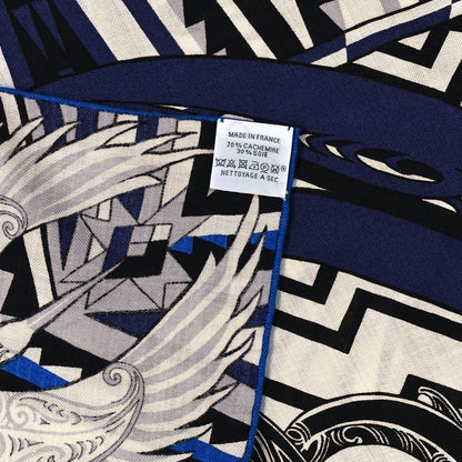 Hermes Cashmere Silk Kawa Ora Shawl 140 Marine Blanc Bleu Electrique 3 of 5