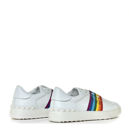 Valentino Garavani Calfskin Rainbow Printed Rockstud Open Sneakers 40 White Multicolor 5 of 16