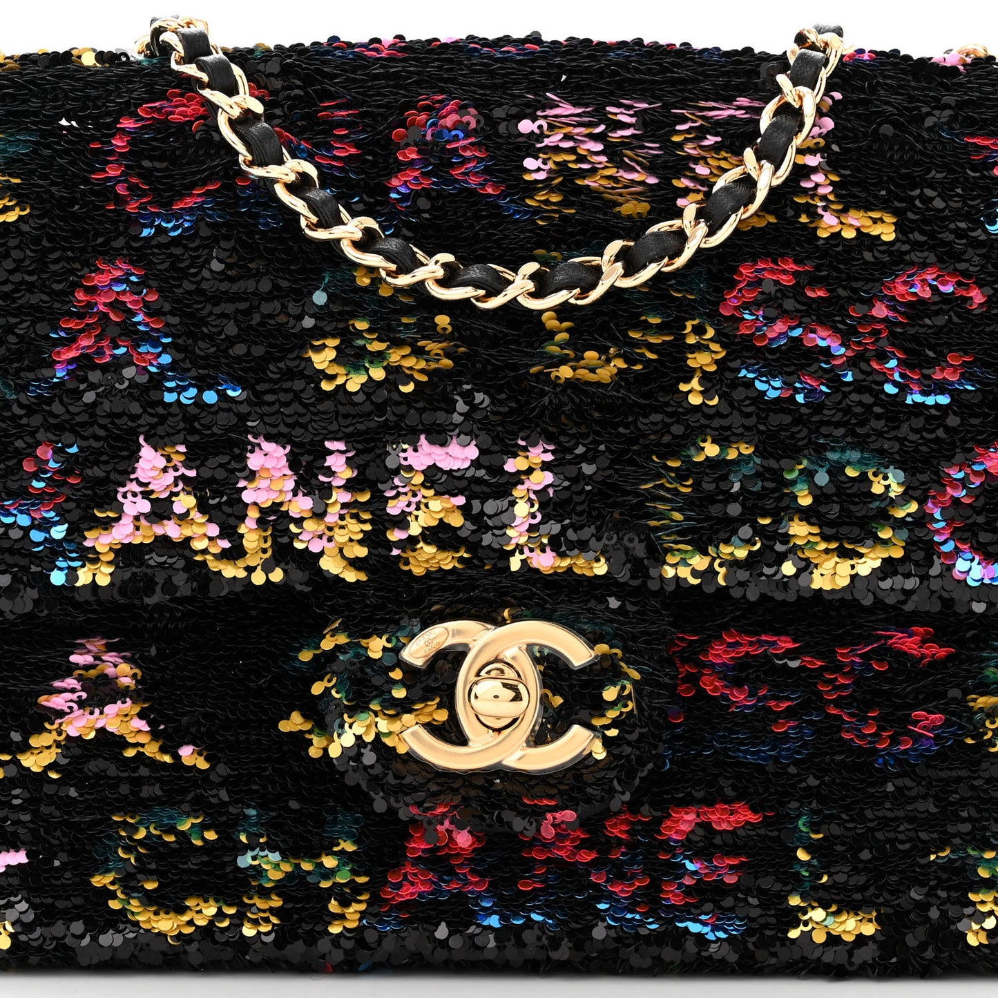 Sequin Logo CC Small Single Flap Black Multicolor
