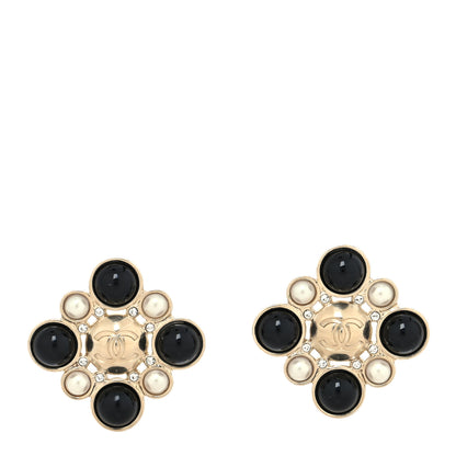 Chanel Enamel Pearl Crystal CC Earrings Black Gold 1 of 4