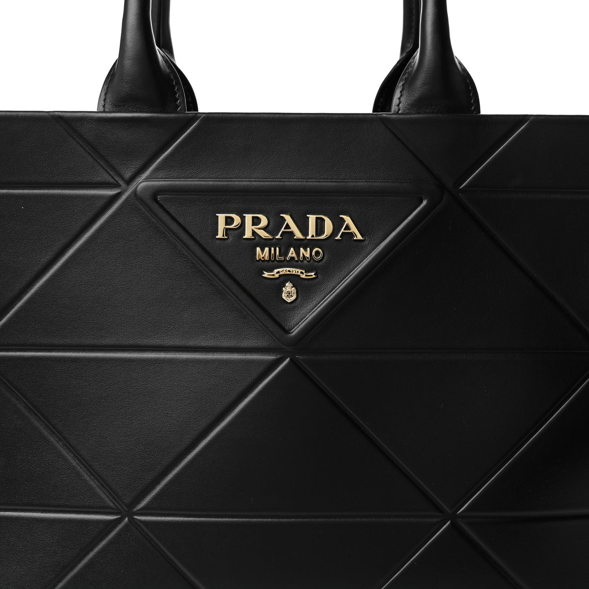 Soft Calfskin Triangolo Symbole Embossed Medium Tote Black