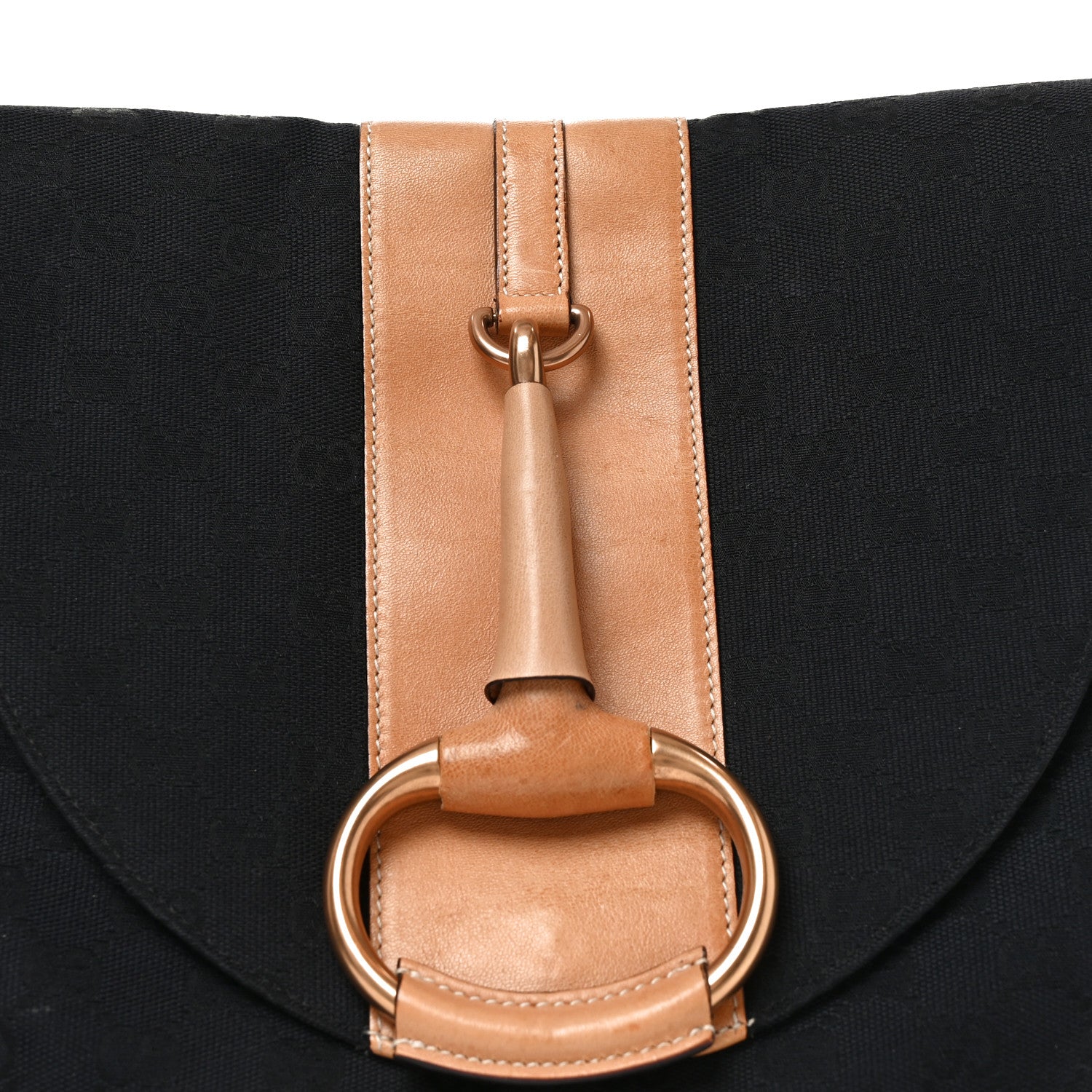 Gucci Monogram Calfskin Horsebit Chain Flap Shoulder Bag Black Brown 7 of 9
