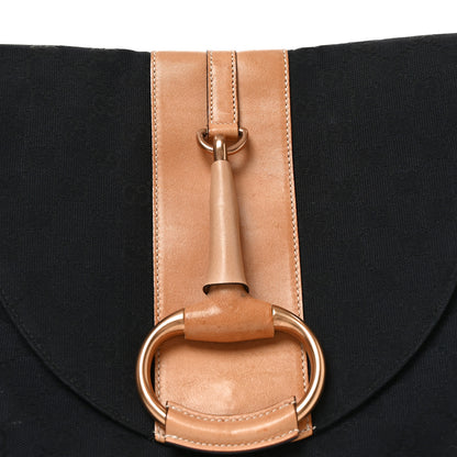 Gucci Monogram Calfskin Horsebit Chain Flap Shoulder Bag Black Brown 7 of 9