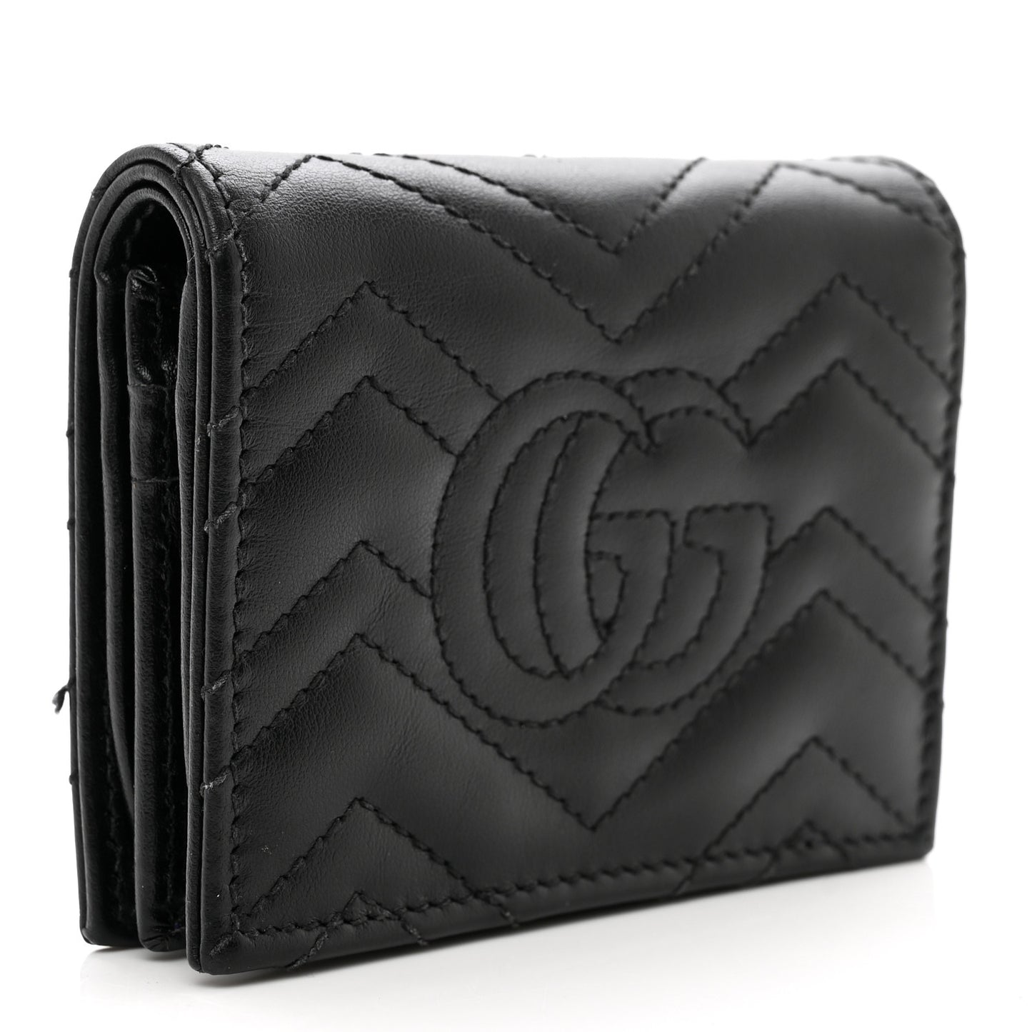 Calfskin Matelasse GG Marmont Card Case Wallet Black