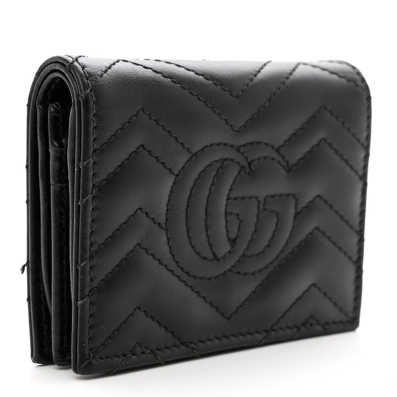 Gucci Calfskin Matelasse GG Marmont Card Case Wallet Black 3 of 8