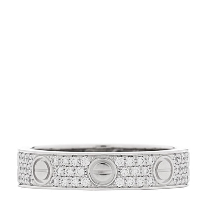 Cartier 18K White Gold Diamond 4mm LOVE Wedding Paved Band Ring 48 4.5 1 of 4