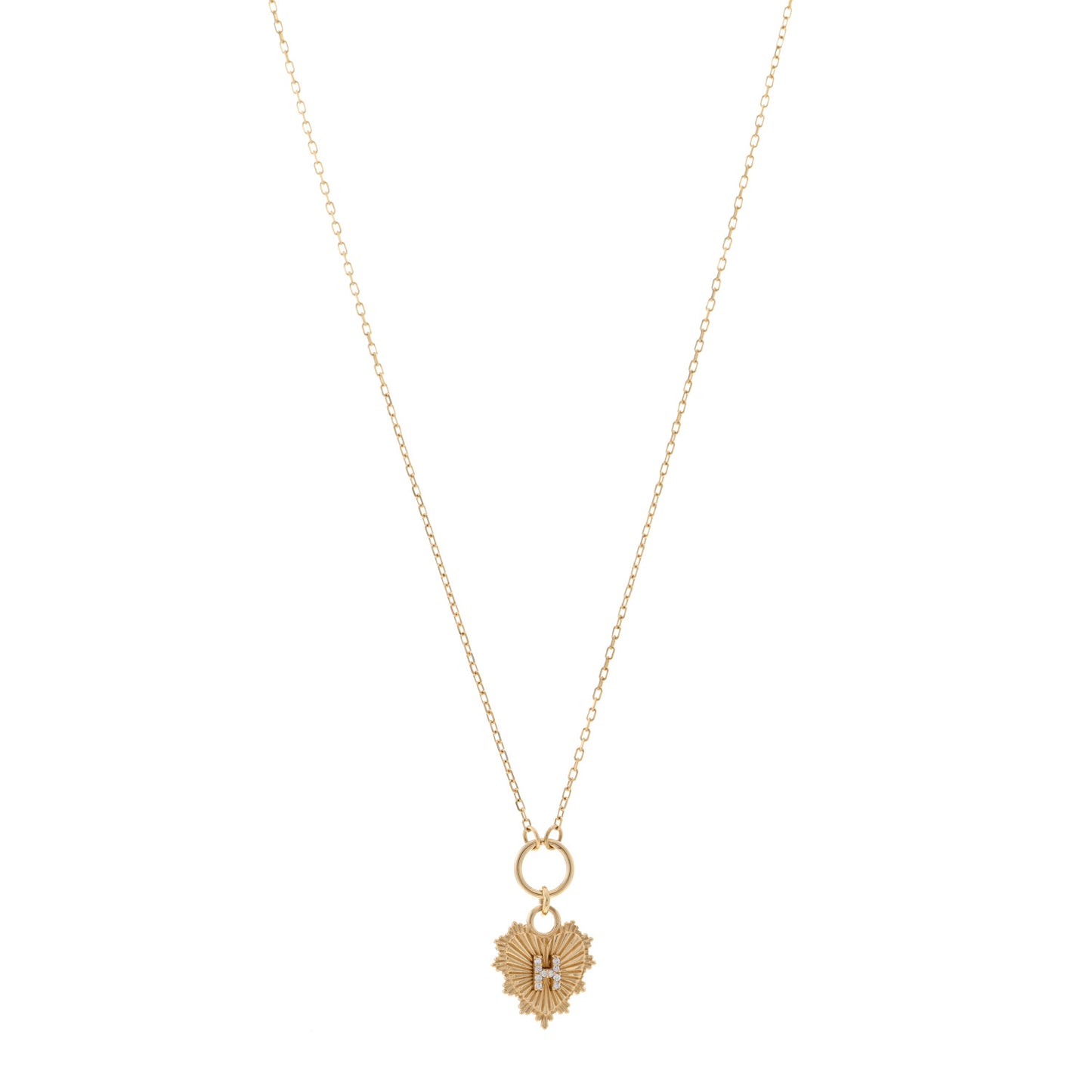 18K Yellow Gold Diamond Initial H Miniature Heart Drop Pendant Necklace