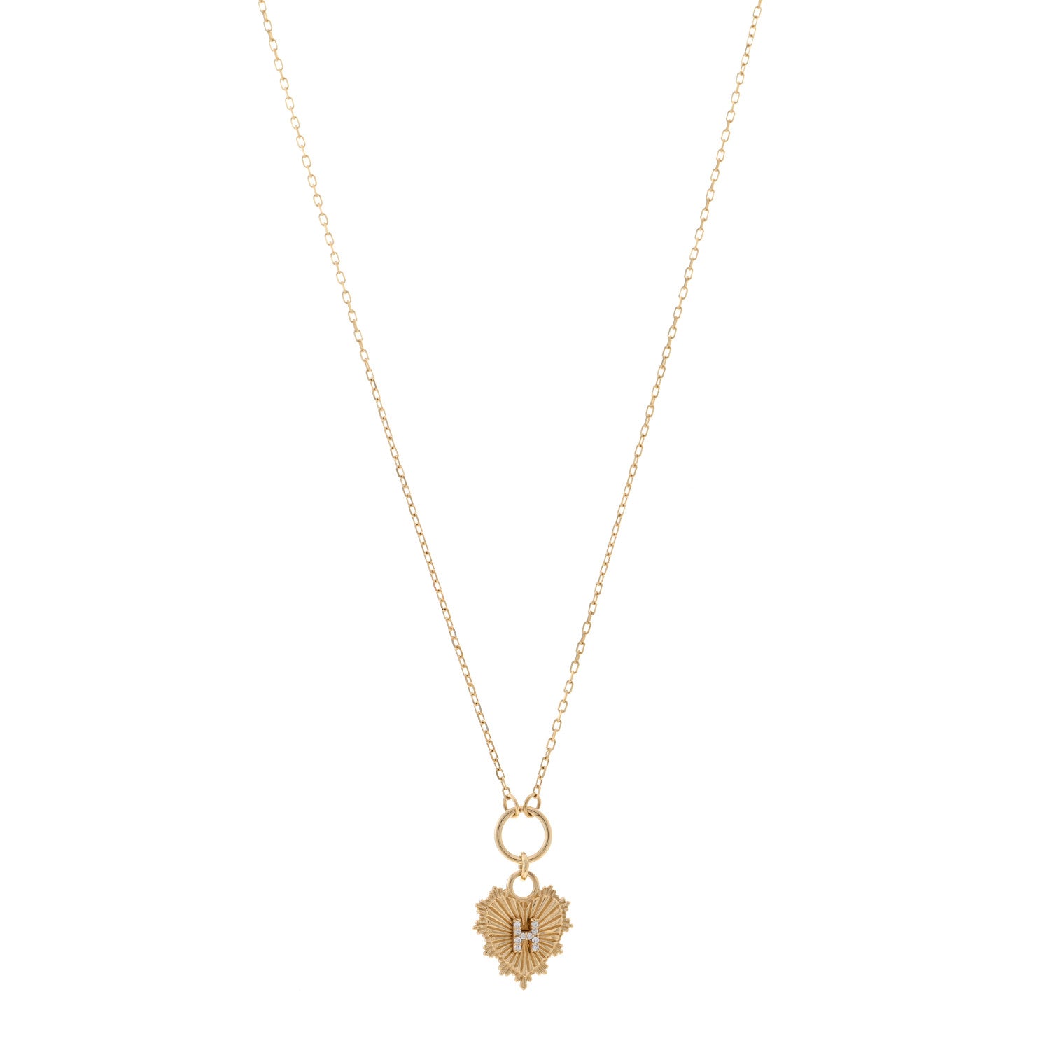 Foundrae 18K Yellow Gold Diamond Initial H Miniature Heart Drop Pendant Necklace 1 of 5