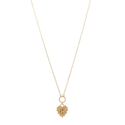 Foundrae 18K Yellow Gold Diamond Initial H Miniature Heart Drop Pendant Necklace 1 of 5