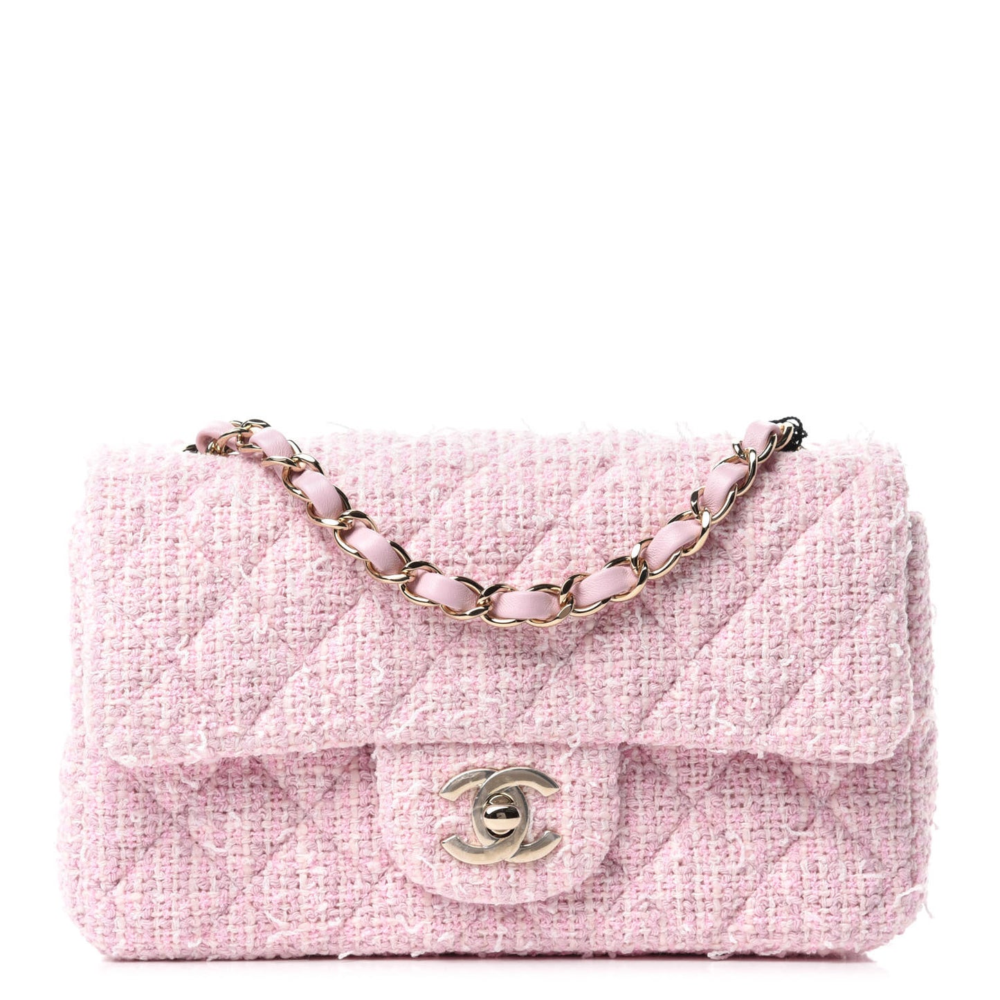 Tweed Quilted Mini Rectangular Flap Pink