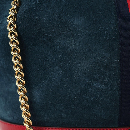 Gucci Suede Calfskin Web Medium Rajah Bucket Bag New Blue Romantic Cherry 9 of 15