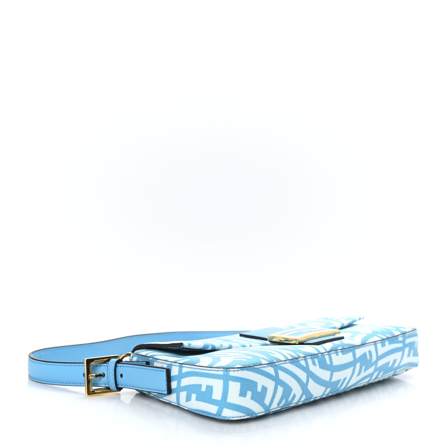 X SARAH COLEMAN Glazed Canvas Vitello King FF Vertigo Baguette 1997 Cyber Blue White