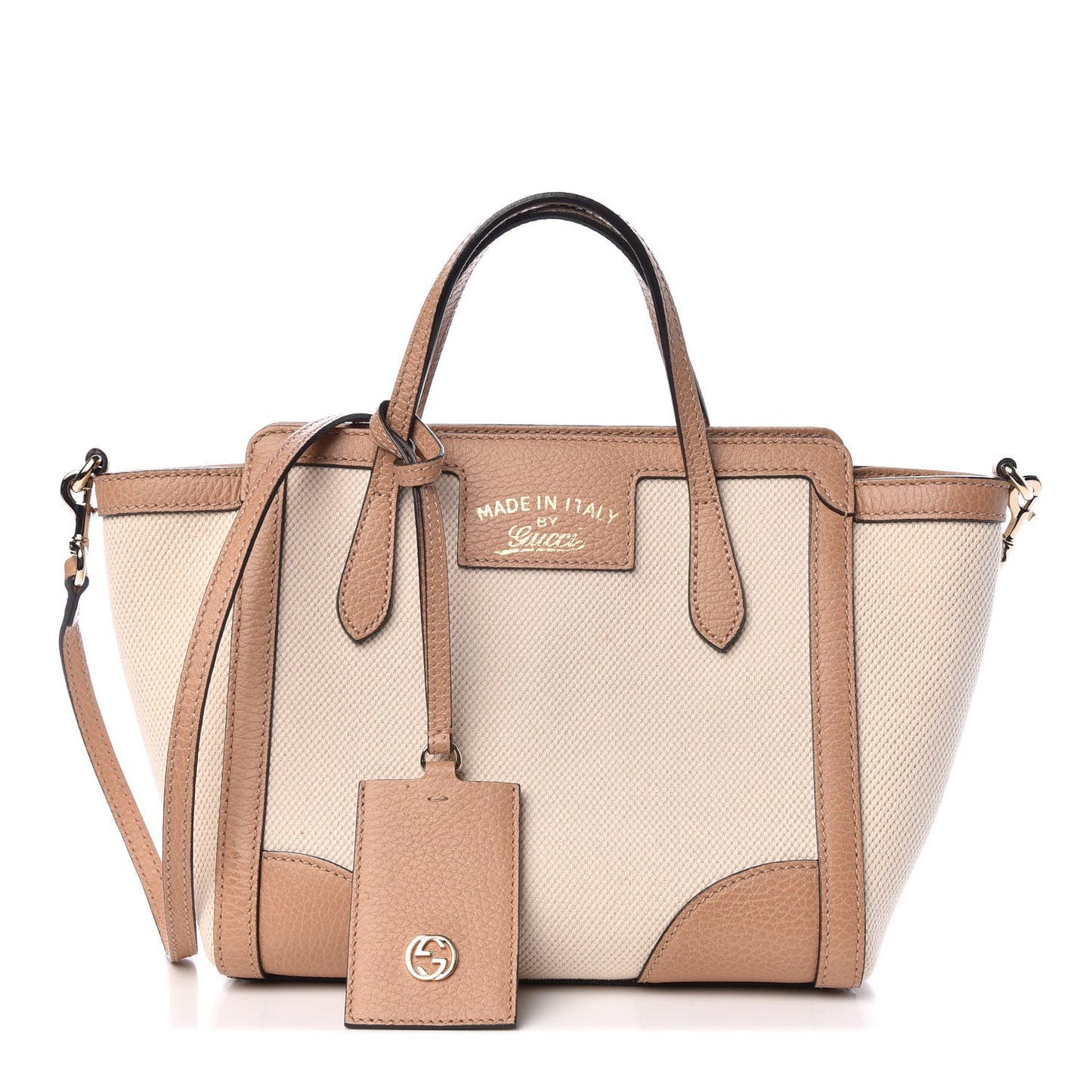 Linen Canvas Calfskin MIni Swing Top Handle Bag Natural
