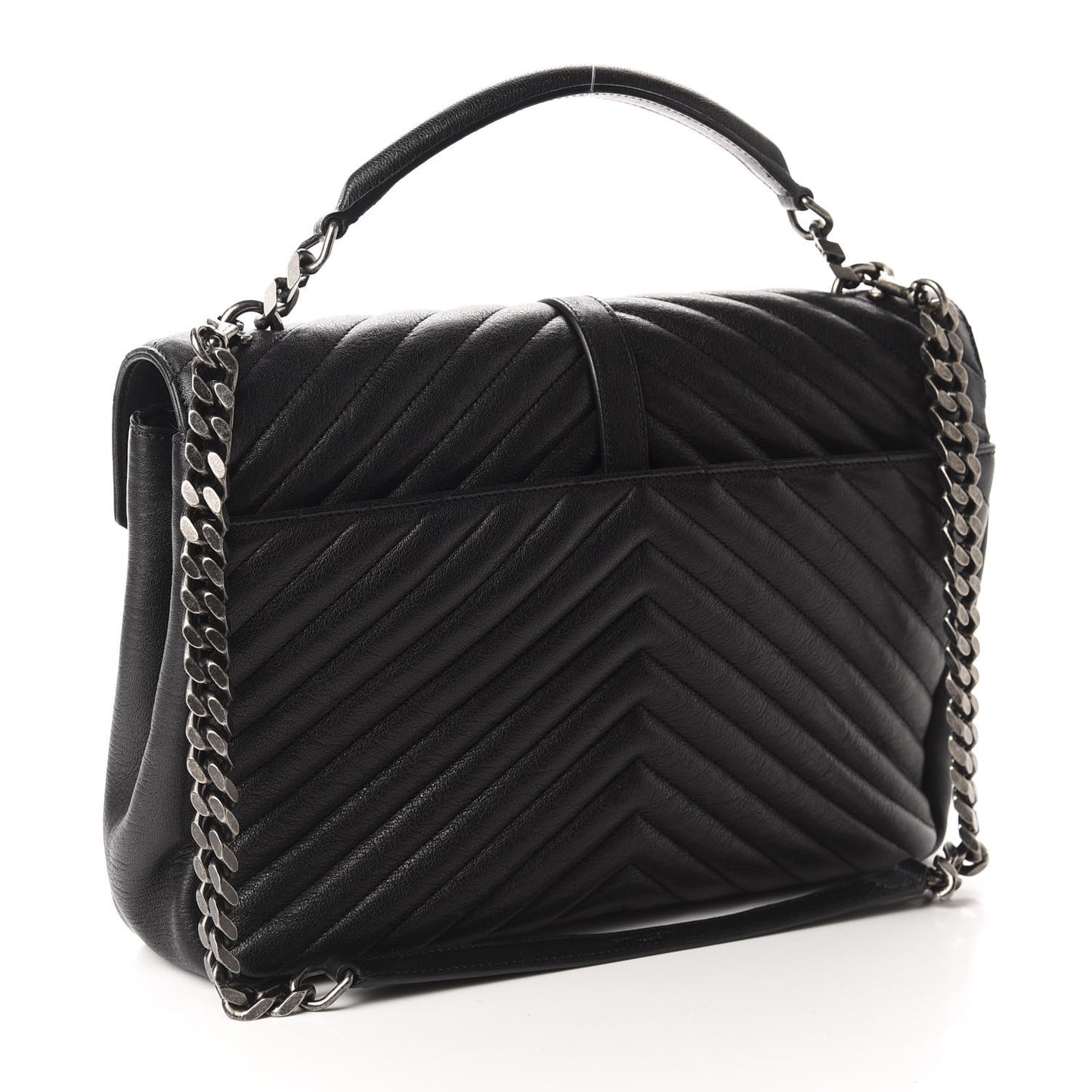 Sheepskin Matelasse Chevron Monogram Large College Satchel Black