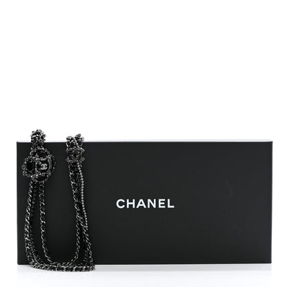 Chanel Strass Glass Pearl Lambskin Long Beaded CC Necklace Ruthenium Black Grey 7 of 7