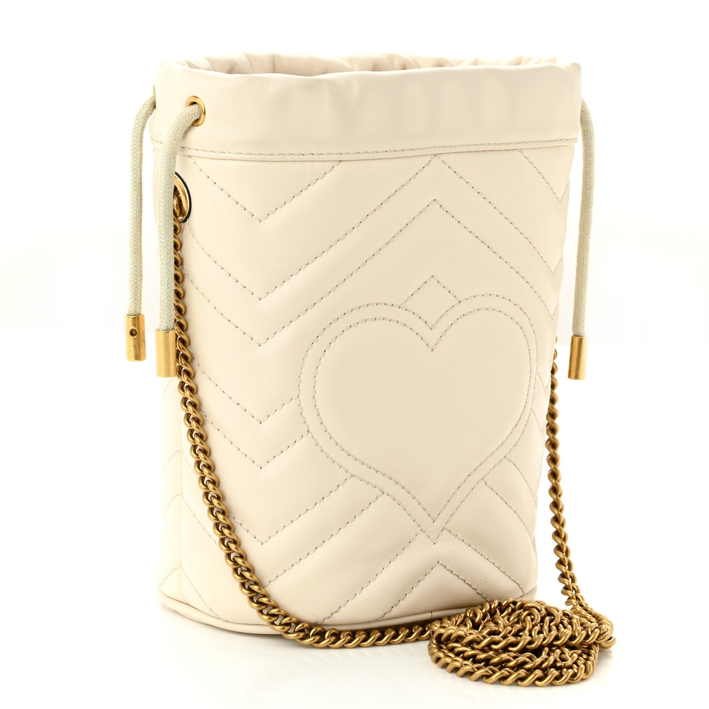 Calfskin Matelasse Mini GG Marmont 2.0 Bucket Bag White