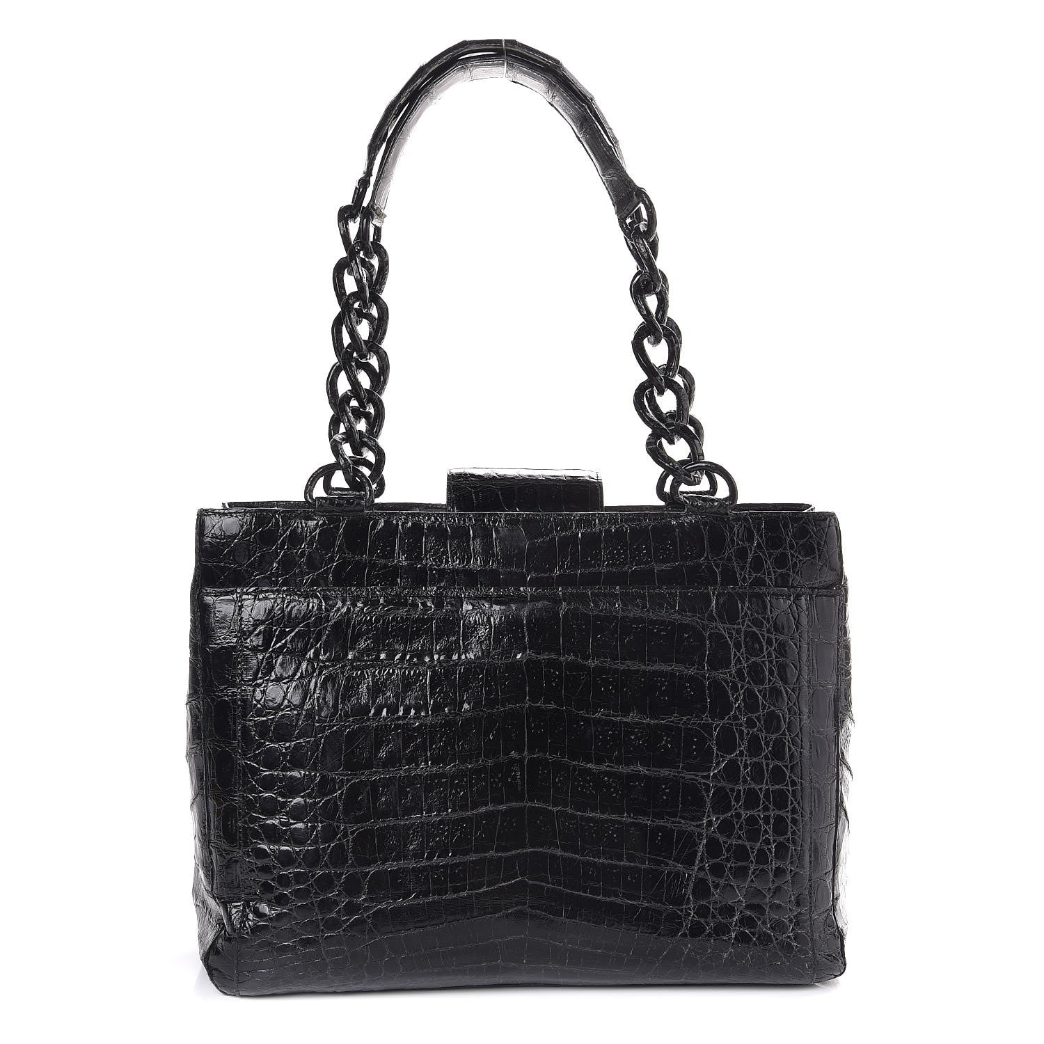 Nancy Gonzalez Glossy Crocodile Chain Tote Black 1 of 15