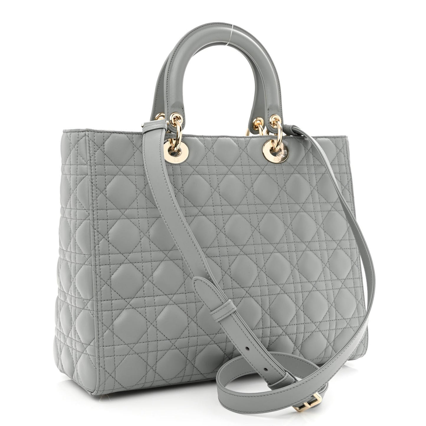Lambskin Cannage Large Lady Dior Stone Grey