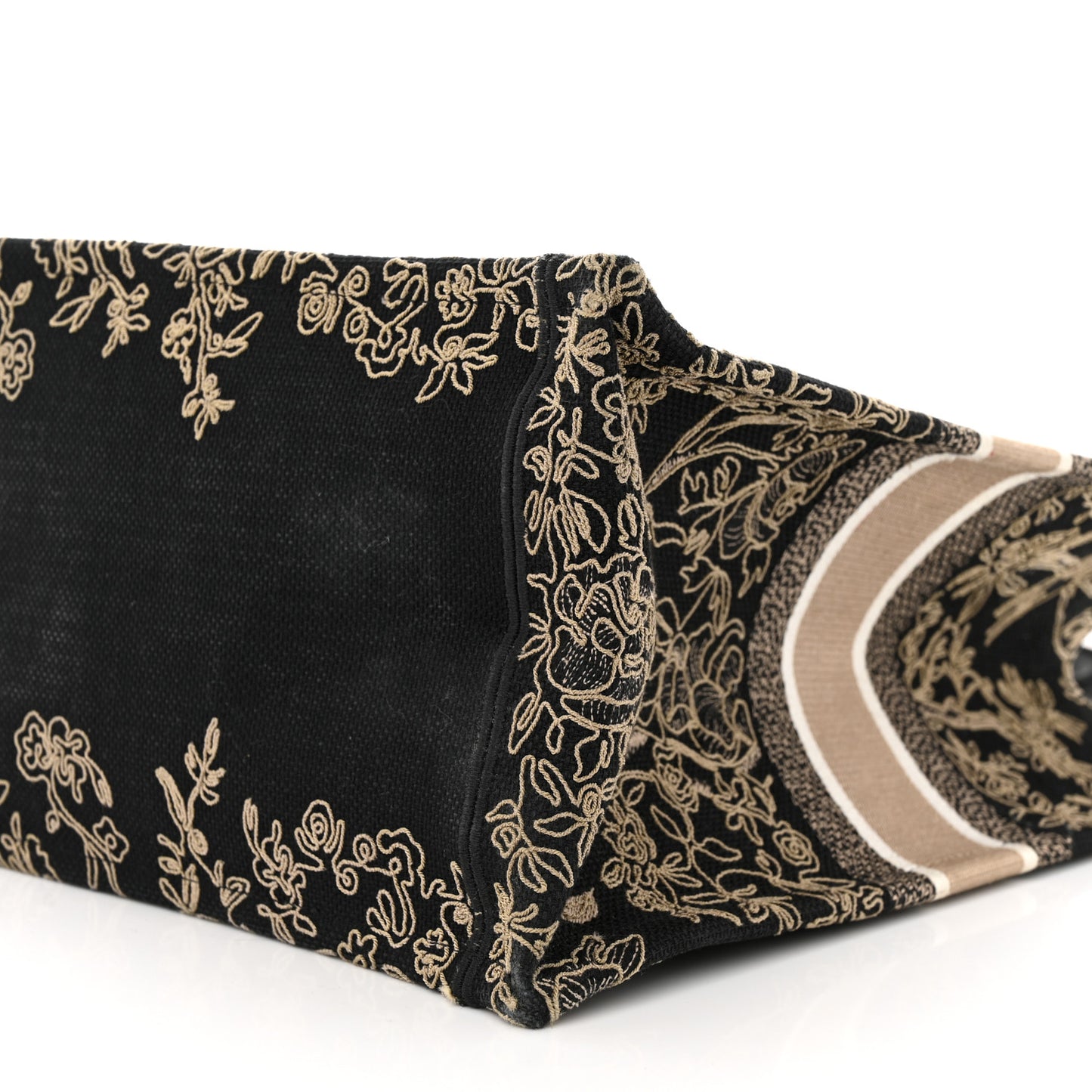 Canvas Embroidered Large Ornamental Cornely Book Tote Black Beige