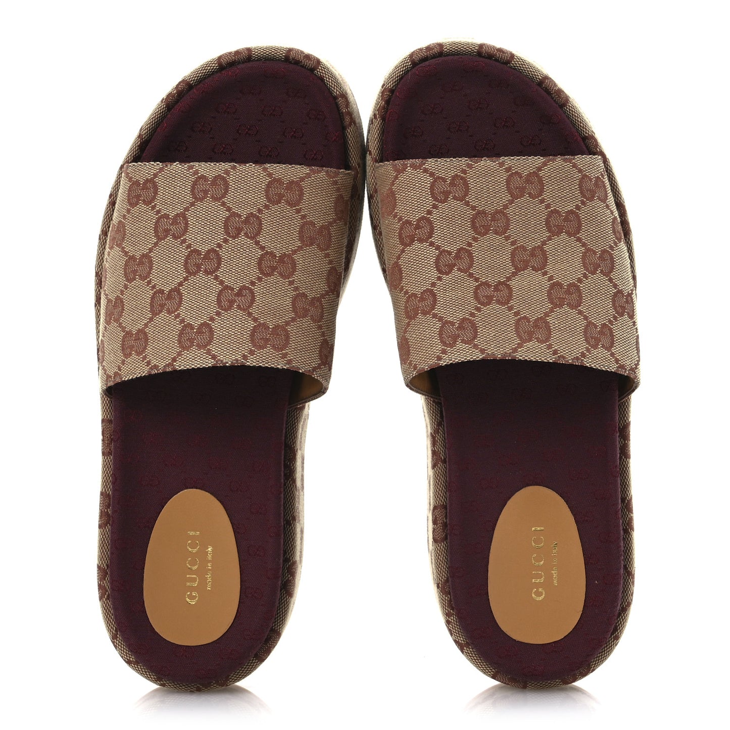 Canvas GG Monogram Angelina Platform Slide Sandals 39.5 Beige Ruggine