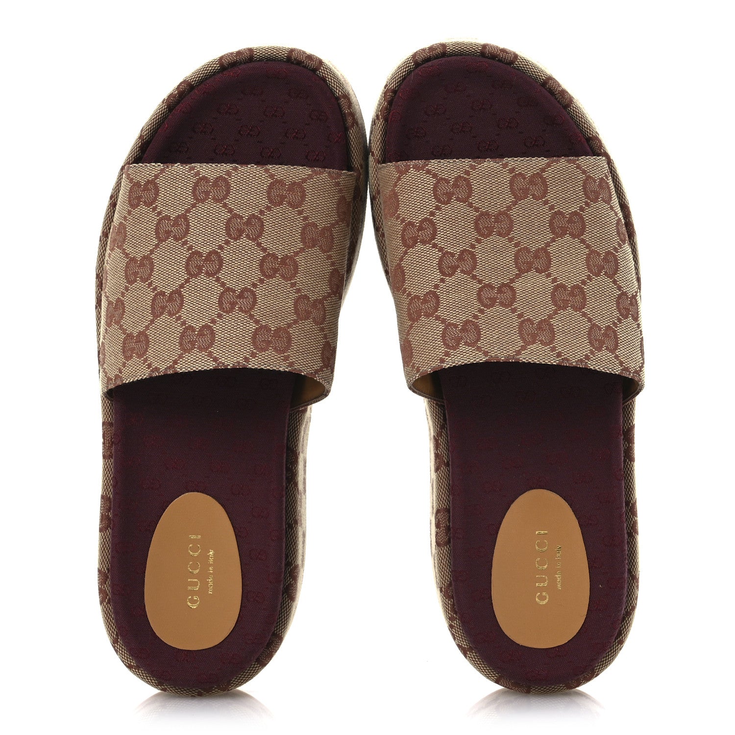 Gucci Canvas GG Monogram Angelina Platform Slide Sandals 39.5 Beige Ruggine 2 of 11
