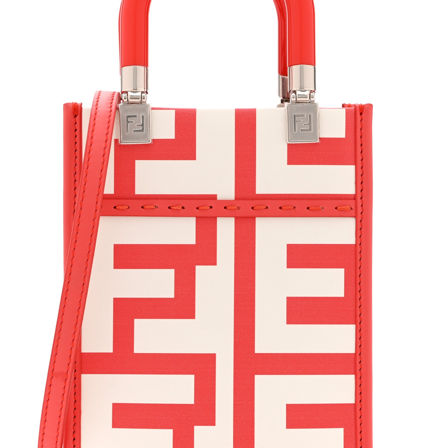 Fendi X MARC JACOBS Vitello King Plexiglass Logo Print Mini Fendi Sunshine Shopper Tote Coral  White 8 of 10