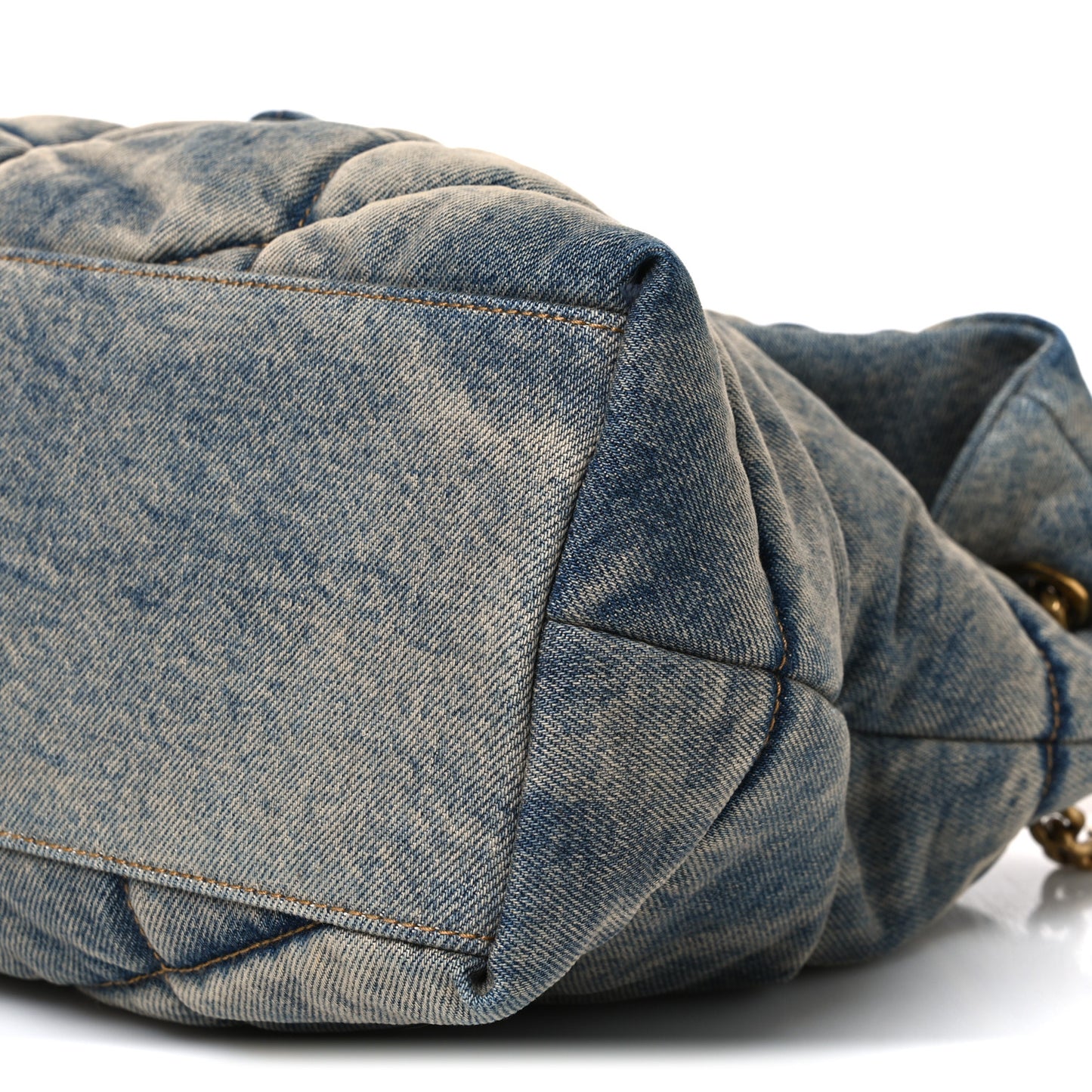 Denim Quilted Medium Loulou Puffer Monogram Chain Satchel Blue Cinnamon