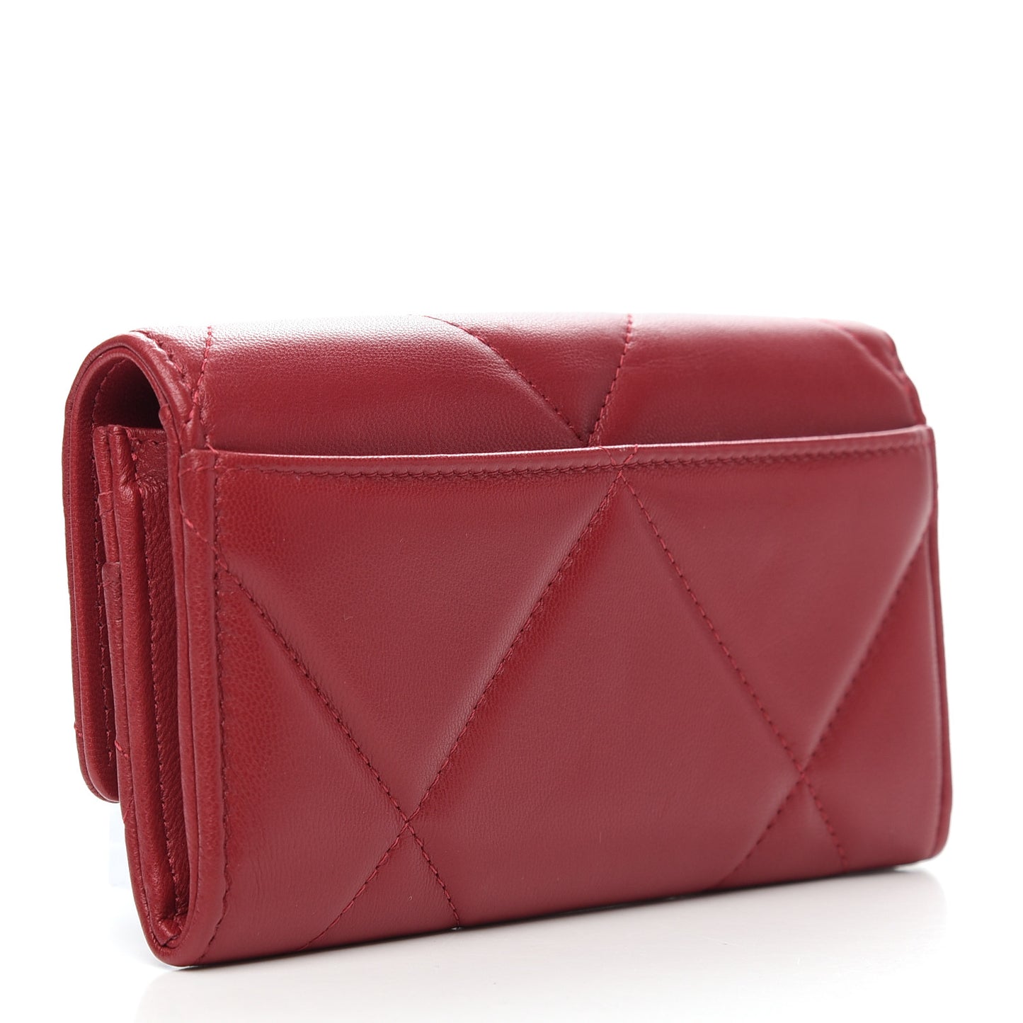 Goatskin Quilted Chanel 19 Flap Wallet Dark Pink