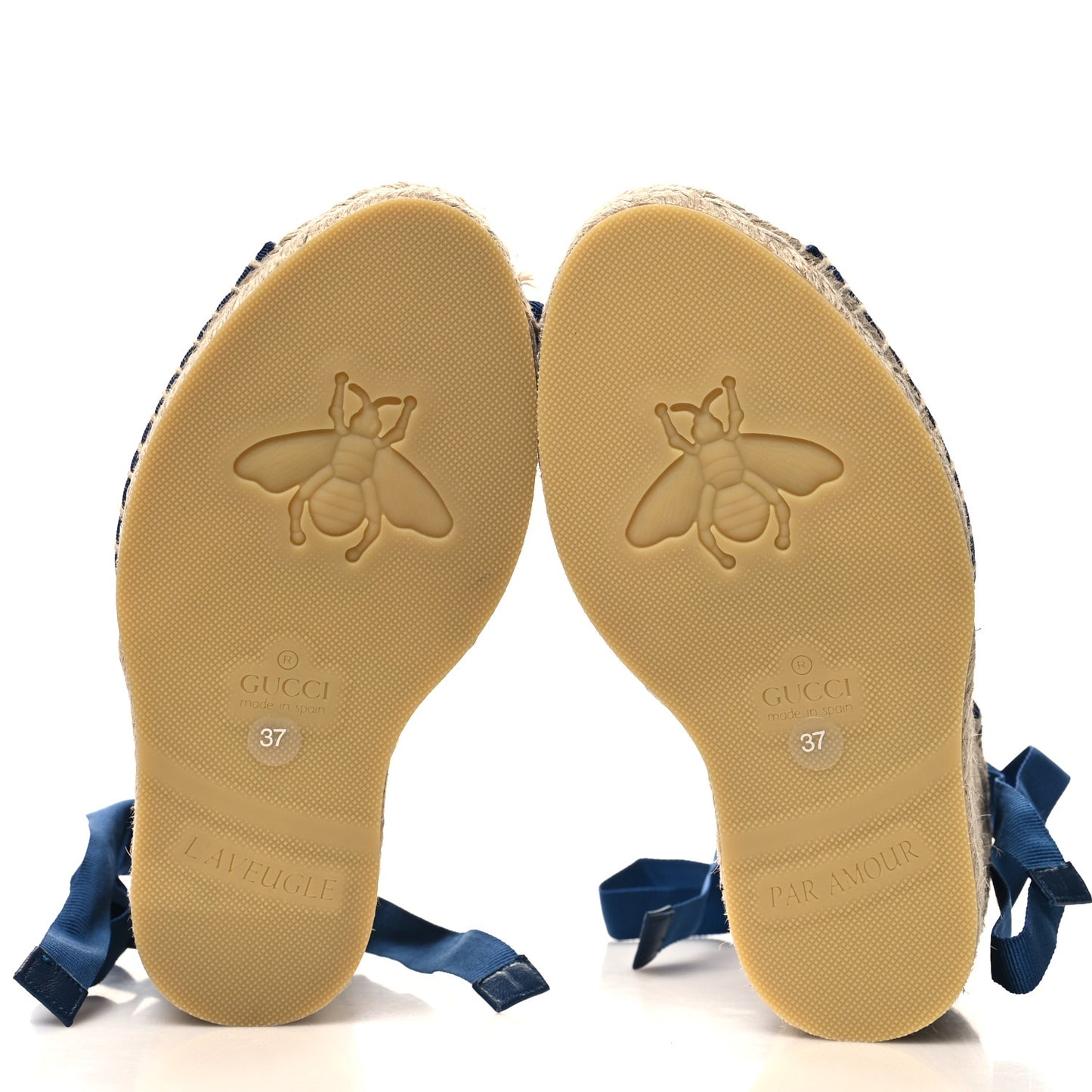 Canvas GG Ankle Wrap Platform Espadrille Wedges 37 Mystic White Royale Blue