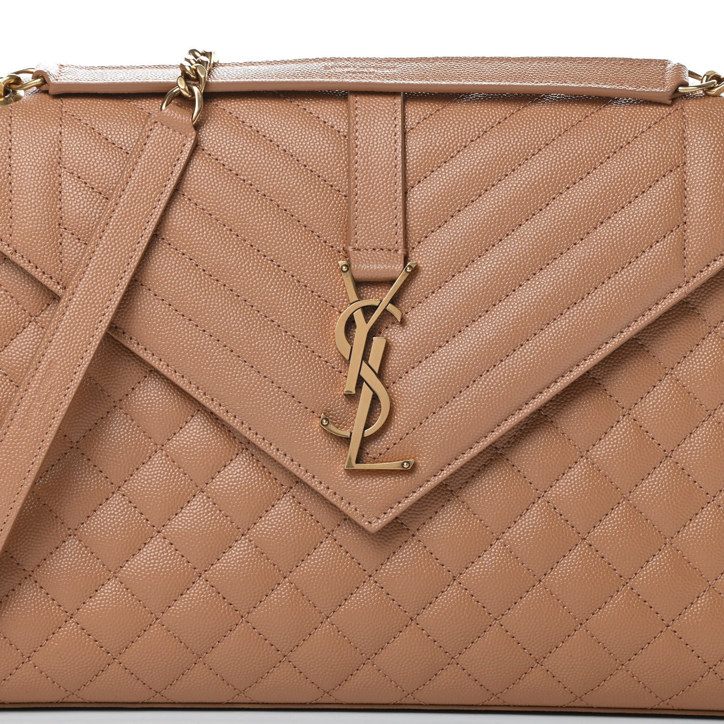 Grain De Poudre Textured Mixed Matelasse Triquilt Large Monogram Satchel Dune