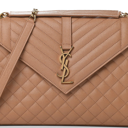 Saint Laurent Grain De Poudre Textured Mixed Matelasse Triquilt Large Monogram Satchel Dune 9 of 11