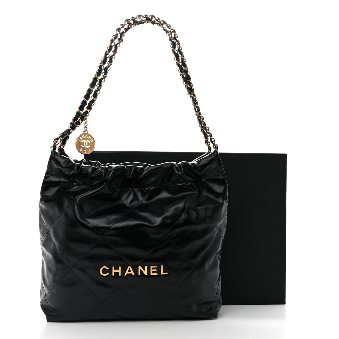 Shiny Calfskin Quilted Small Chanel 22 Black