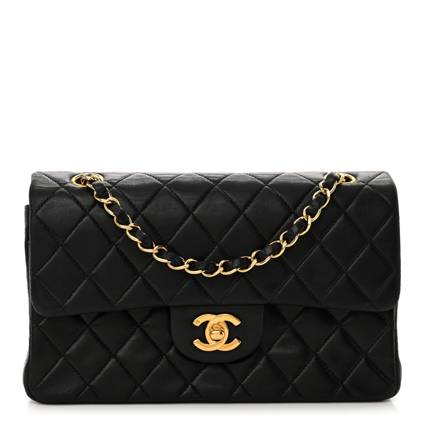 Lambskin Quilted Small Double Flap Black